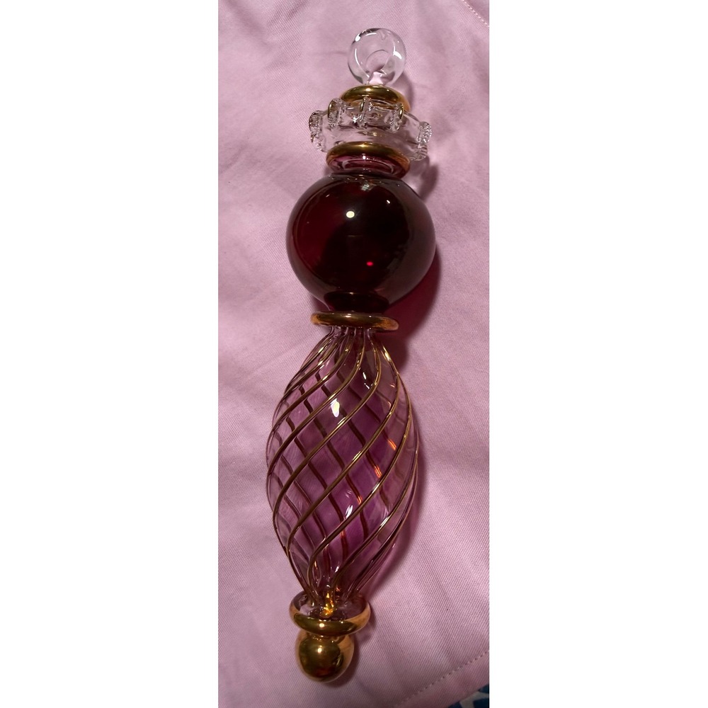 Kurt Adler Luxor Vintage 1990s Glass Finial Ornament Red Purple Gold 7.5 inch